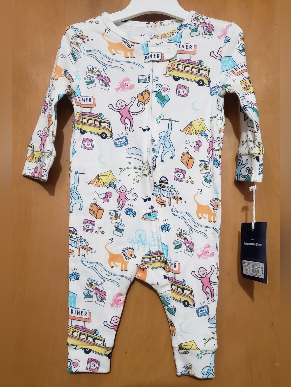 Roller Rabbit White One Piece Pajama with Colorful Safari & Camper Print